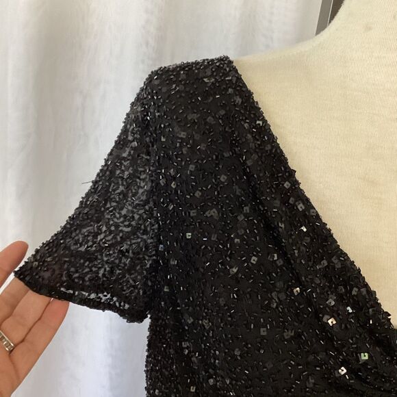 Adrianna Papell Boutique Silk Beaded Black Top Cowl Neckline Women’s Medium - Picture 3 of 9